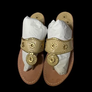 $138 JACK ROGERS Hamptons Sandalia Chancla Tanga Plana Cuero Dorado Talla 10 EE. UU. - Imagen 1 de 6