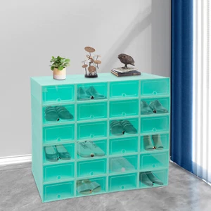 24Pack Foldable Shoe Box Storage Stackable Plastic Sneaker Case Organizer W/Lids - Picture 1 of 23