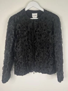 Joseph Ribkoff Jacket Size 12 / US 8 Black Sheer Overlay Velvet Spot Full Zip - Picture 1 of 11
