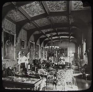 Glas magische Laterne Dia NEWSTEAD ABBEY SALON UM 1890 VIKTORIANISCHES FOTO - Bild 1 von 2