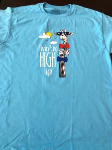 Livin The High Life (Giraffe) Funny Life Style Blue T-Shirt - Picture 1 of 5