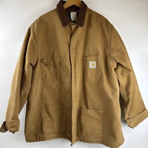 Vintage Carhartt 6BLCT Duck Canvas Chore Coat size 52 Tall Blanket Lined RN14806 - Picture 1 of 8