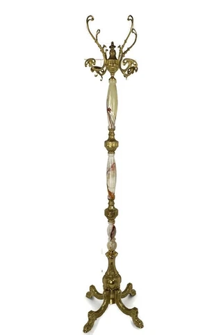 Italian Onyx Marble Brass Hall Tree Coat Hat Rack Eyecatcher Hollywood Regency Cover