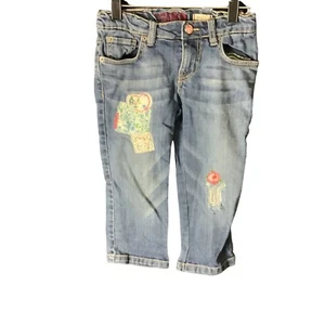 The Childrens Place 1989 Girls 6X Adjustable Waist Patched Capri Denim Jeans Blu - Picture 1 of 14