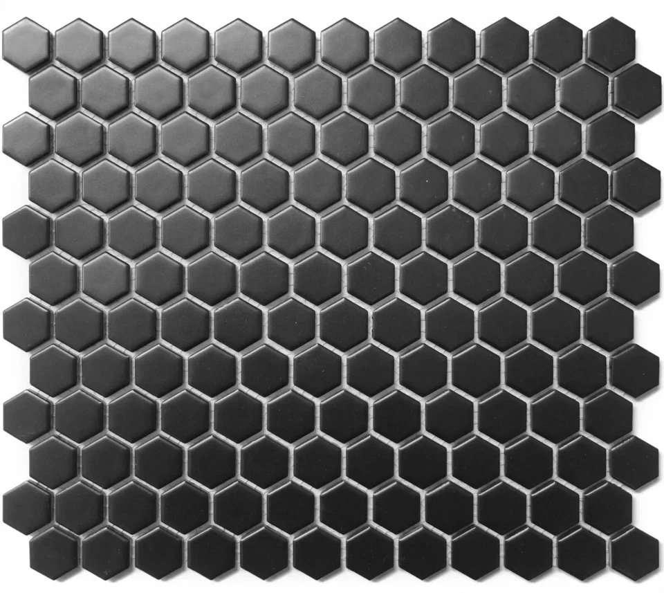 20 Sheets Matte Black 1" Hexagon Porcelain Mosaic Wall and Floor Tile - Image 1 of 1