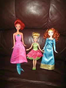 3 BARBIE 2011-2012 MERMAID,TINKERBELL,MERIDA DOLLS DISNEY - Picture 1 of 1