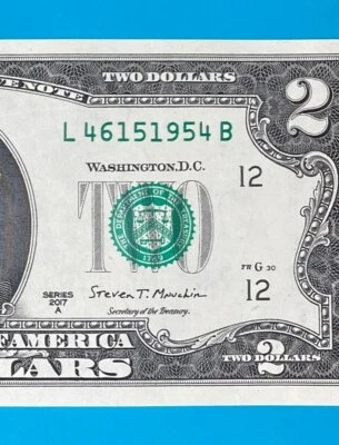 L 4615 1954 B : TRAILING YEAR 1954 $2 Two Dollar Bill Serial Number *UNC* - Image 1 of 3