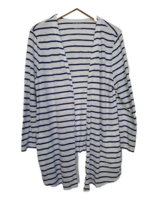 Chicos Ultimate Tee Blue and White Striped Open Layering Cardigan Sz 3 Petite - Picture 1 of 4