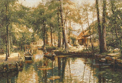 JAC DE PARED. TAPIZ PAISAJE TEJIDO Lugar tranquilo LAGO CABAÑA BOSQUE EURO IMAGEN Foto 1 de 2