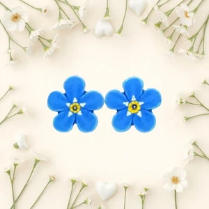 Handmade Forget Me Not Earrings Jewellery Bereavement Gift Blue Flower Studs - Picture 1 of 13