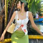 Slim Fit Square Neck Sleeveless Top Floral Print Lace-Up Cardigan Crop Tops