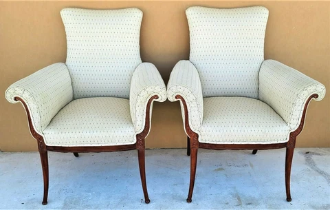 Pair of 1940's GROSFELD HOUSE Hollywood Regency Art Deco Lounge Armchairs Cover