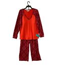 The Pioneer Damen Pyjama Set Tartan kariert Damen XL, 3X rot langärmeliger Strick