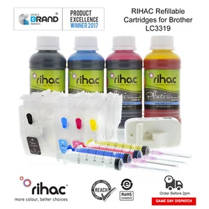Kit de cartuchos de tinta recargables Rihac LC-3317 LC-3319 para Brother MFC-J6530DW 6730 - Imagen 1 de 3