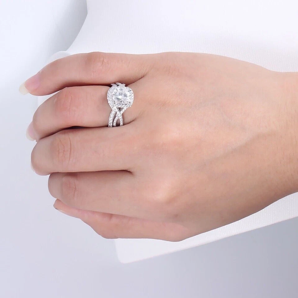 Set anello da sposa 2,90 ct diamante taglio cuscino oro bianco massiccio 14... - Immagine 1 di 4