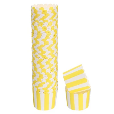 50Pcs Papierbackförmchen 6 oz Cupcake Muffins Liner Wrapper Streifen Gelb - Bild 1 von 4