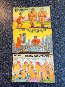 3 , 1940's COMIC/HUMOR Vintage Postcards WW2 Era Funny Military - Picture 1 of 4