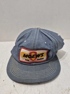 Vintage MOEWS Say Maize Seed Sewn Patch Snapback Denim Farm Hat Truckers Ad - Picture 1 of 5