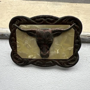 Hebilla de cinturón Western Bull vintage de 3", oxidada. Material de metal y carcasa - Imagen 1 de 8
