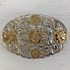 Vintage Crumrine El Arturo Bronze Gürtelschnalle floral scroll - Bild 1 von 4