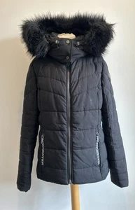 Holland Cooper Steppjacke Damen Medium schwarz Kunstfell Kapuze Designer Mantel - Bild 1 von 8