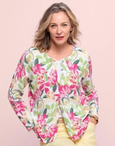 NEW NWT Bright Floral Sz Medium Lightweight Cotton Cardigan Sweater APPLESEEDS - Picture 1 of 2