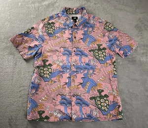 H&M Shirt Adult Pink Green Button Up Dragon Bird Turtle Print Lyocell Medium - Picture 1 of 14