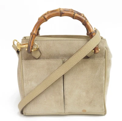Authentic Gucci  Suede Bamboo Leather 2 way Hand Soulder Bag I#46997 - Image 1 of 4