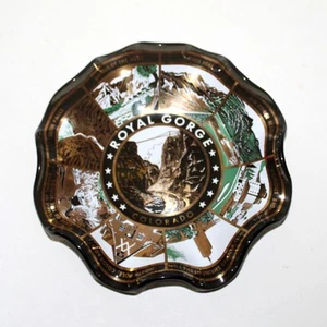 Royal Gorge Colorado US Vintage Glass Bowl Dish Souvenir mcm Ruffled gold - Picture 1 of 5