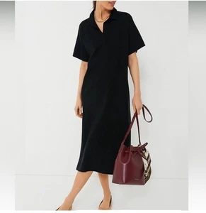 Tuckernuck Nero Channing Polo Abito Midi Spacchi Laterali Donna Taglia Large - Foto 1 di 10