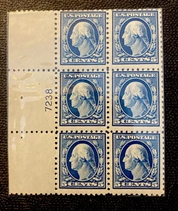 1917 Light Blue 6 Stamp Block Gorge Washington 5cent Stamps - Picture 1 of 3