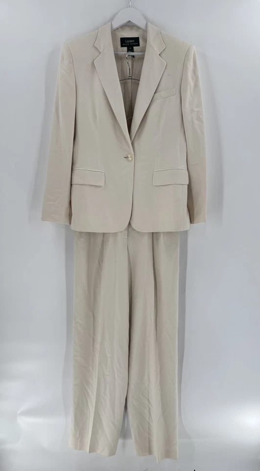 Traje Pantalón Ralph Lauren Vintage Mujer 8/10 Marfil Sencillo Pecho 100% Forrado Seda Foto 1 de 4