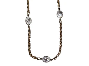 Vintage Chaps Crystal Station Necklace Gold Tone Chain Clear Oval Crystals - Picture 1 of 3