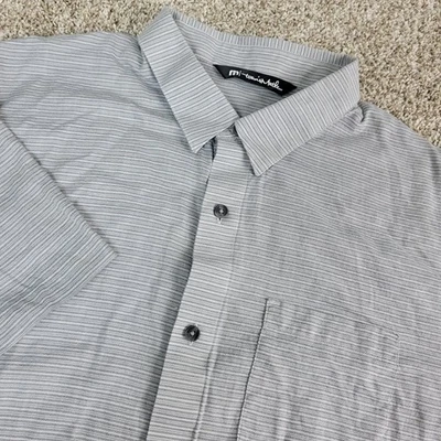 Travis Mathew Mens Large Gray Striped Button Down Short Sleeve - Image 1 of 4