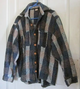Moosewear Mens Shirt Blue Gray Thick Wool Acrylic Button Down Long Sleeve Plaid - Picture 1 of 3