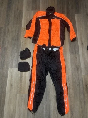 Harley Davidson Riding Gear Jacket & Bib Pants  Womans 1w Orange Black Rain Suit - Image 1 of 4