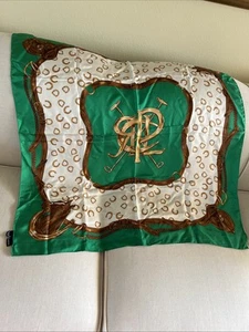 Ralph Lauren scarf silk 33” square horse green & Brown - Picture 1 of 23
