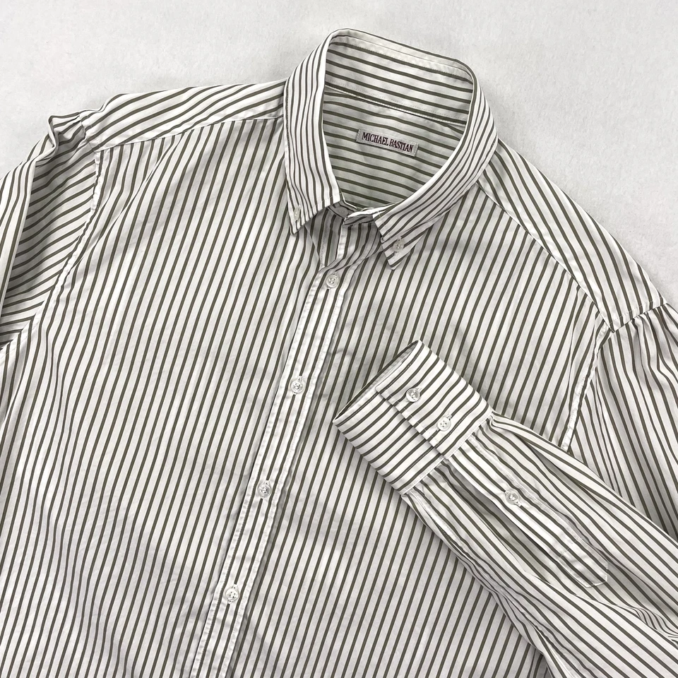 Camisa Michael Bastian Para Hombre 15.5 39 Blanco Verde Rayas Abotonada Italia Lujo Foto 1 de 4