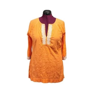 Athleta Women's Pullover Coral Sunset 3/4 Sleeve Sequin Tunic Blouse Size S - Picture 1 of 7