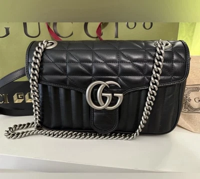 Gucci Marmont Small Shoulder Bag Black Matelasse Leather Crossbody - Image 1 of 4