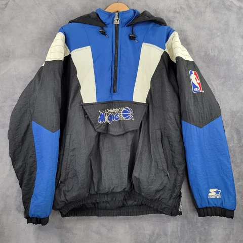 Vintage Orlando Magic Starter Puffer Hooded Pullover Jacket Mens Sz XL 1/2 Zip Cover