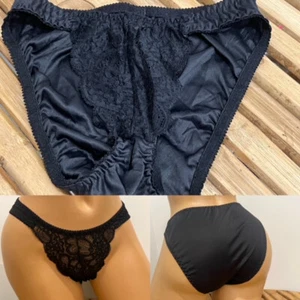 VINTAGE SECOND SKIN 1990s LACE PANEL BLACK BIKINI PANTY sz M - Bild 1 von 1