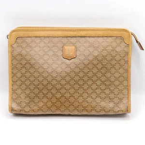 CELINE Macadam Clutch Bag Leather PVC Beige Gold Auth from JAPAN - Picture 1 of 17