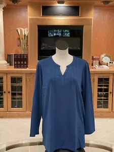 BLAIR-LONG SLEEVE BLUE ROUND/V-NECK PLEATED AROUND V-NECK PULLOVER SIZE 2XL NWT - Picture 1 of 6