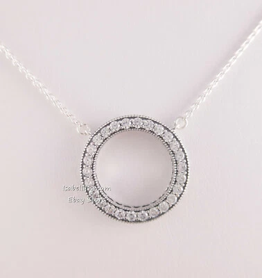 Autentico Cuori Di PANDORA Argento Zirconia Logo Collana 590514CZ Nuovo W Tasca - Immagine 1 di 4