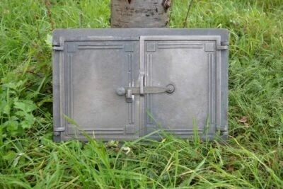 Porta forno, porta forno in ghisa, porta camino nero opaco / legno argento... - Immagine 1 di 4