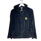 Vintage Ralph Lauren Black Velour Full Zip Crown Crest Logo Hood Sweatshirt Sz L