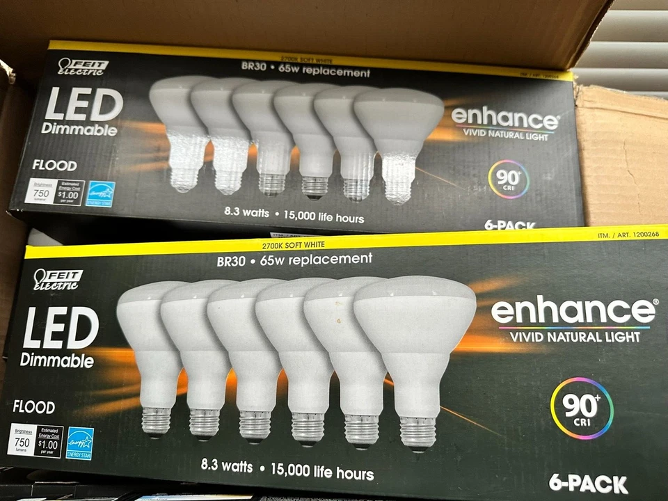 6 BULB DAYLIGHT LED FEIT ELECTRIC BR30 FLOOD 65W 8.3W WATTS DIMMABLE 2700K - NEW - Image 1 of 1