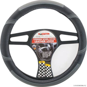 NEW STEERING WHEEL COVER LEATHER LOOK CAR SOFT GRIP GREY ANTI-SLIP PROTECTOR - Picture 1 of 1