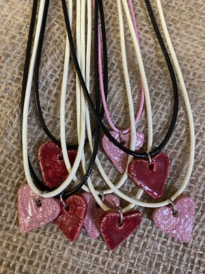 Handmade Red Or pink ceramic Heart Necklace - Image 1 of 4